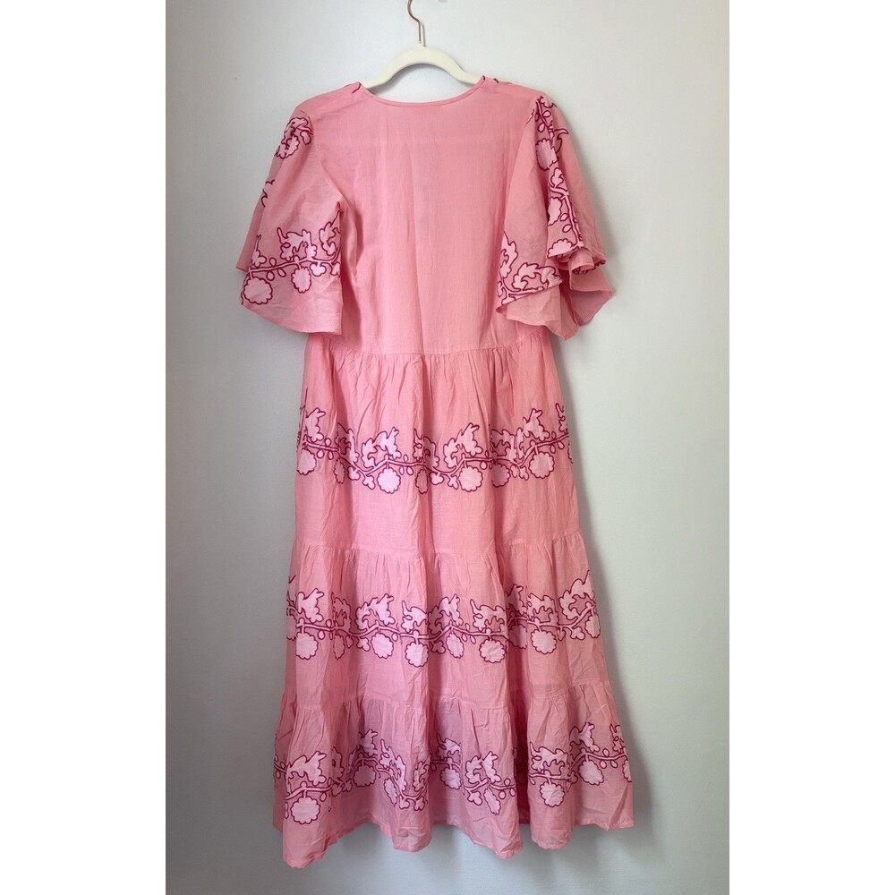 NWT OLIPHANT Pink Appliqué Floral Flirty Tangier V-Neck Tuckernuck Maxi Dress XS - Picture 5 of 13